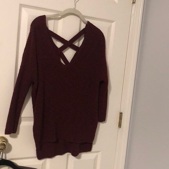 Express chunky marled red and black sweater EUC with crossing straps feature - Picture 1 of 7